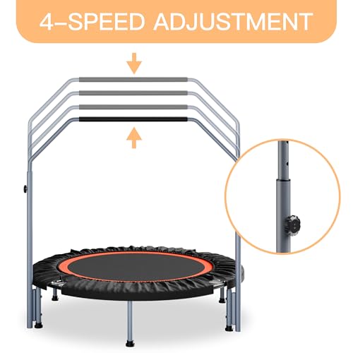 ALTLER 48 Inch Foldable Mini Fitness Rebounder with Adjustable Handle for Indoor Cardio Workout