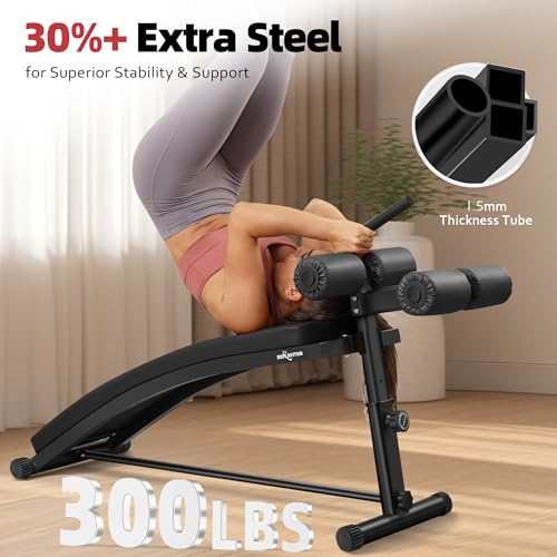 BODY RHYTHM Black Adjustable Sit Up Bench with Reverse Crunch Handle for Home Gym, Curved Ab Workout Equipment
