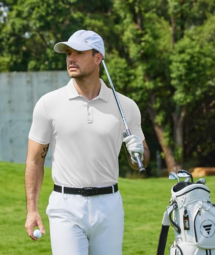Men's Short Sleeve Polo Shirt - Casual Golf Collared T-Shirt Large White