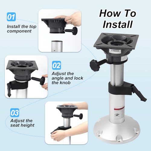 13.5-18 Inch Aluminum Boat Seat Pedestal with Slide & Locking Height, Swivel Base - Manual Adjustment
