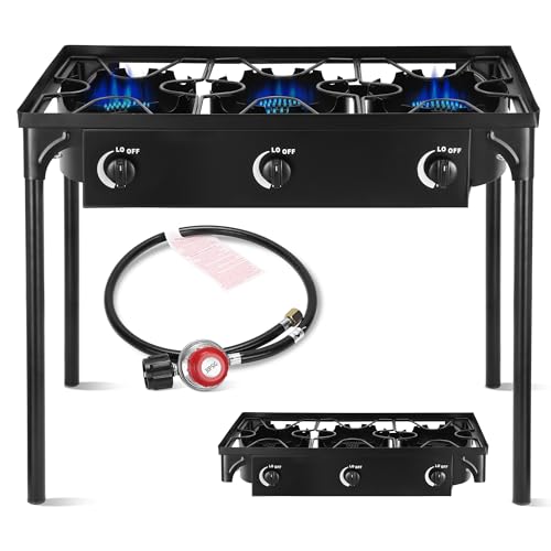 FSUON 3-Burner Outdoor Camping Stove 225000 BTU, Detachable Legs, Adjustable Heat, New Model