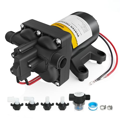 12V RV Water Pump 5.0 GPM 55 PSI Black - Diaphragm Self-Priming Pump