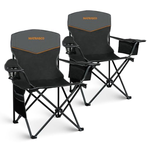 Matrasco Black Outdoor Folding Camping Chairs 2 Pack, 350 lbs Capacity