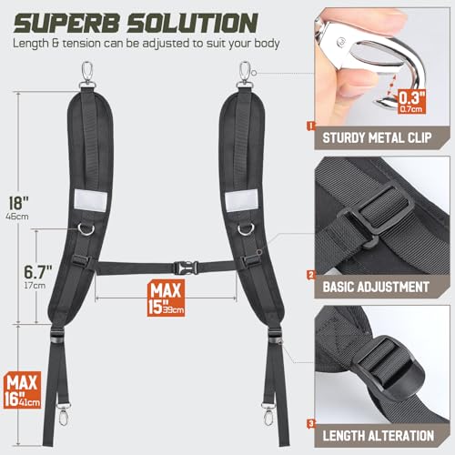 Pitozer Shoulder Strap Replacement for Bags with Black Metal Clips - Padded, Ventilated, Adjustable
