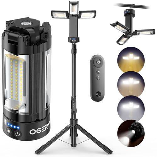 OGERY Black Camping Lights with Stand & Remote, 10000mAh Rechargeable Work Light