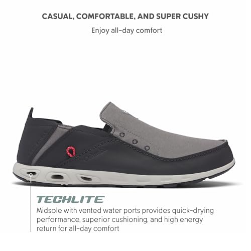 Columbia Men's PFG Bahama Vent Slip-On Boat Shoe - Titanium Mhw/Bright Red, Size 11