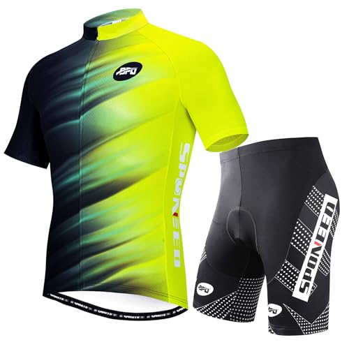 Men's Cycling Jersey Short Sleeve Bike Shirt Outfit - Yellow Multi Large