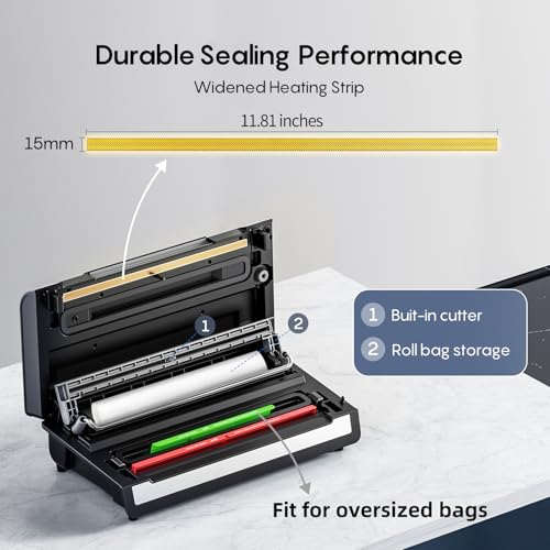 FRESKO Automatic Food Vacuum Sealer Machine - Black Silver, Large