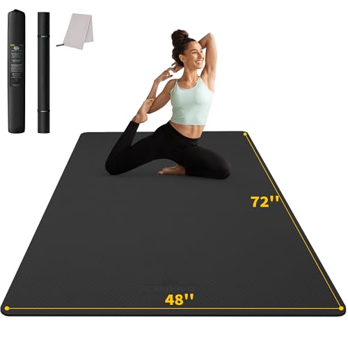 CAMBIVO 72x48 Inch Extra Thick Yoga Mat - Non-Slip, 10mm TPE, Black