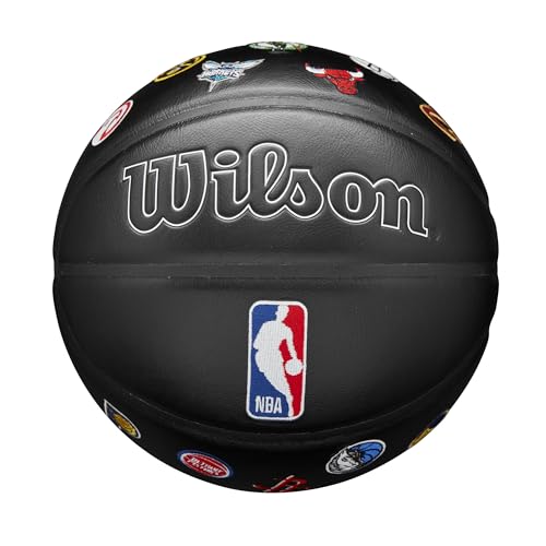 NBA Team Series Basketball - Synthetic Leather, Size 7, Indoor & Outdoor - Black with Logos Variation of Black / Size 7 - 29.5" / Collector Ball