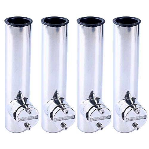 Amarine Made Stainless Clamp-On Fishing Rod Holder for Boat Rail, Adjustable Angles