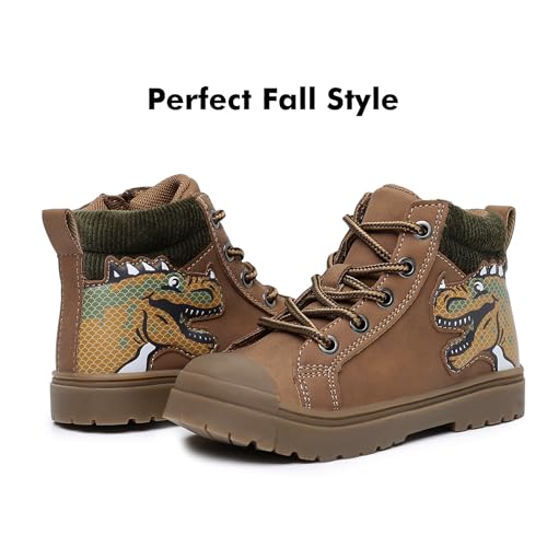Toddler Boys Dinosaur Winter Side Zip Work Boots - Size 10, Brown