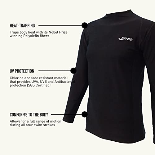 FINIS Thermal Swim Shirt for Men Women Kids Medium Black - Heat-Retaining BiPoly Fabric