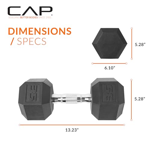 CAP 35 lb Chrome Handle Rubber Coated Dumbbell Pair - Anti-Roll Hex Weights