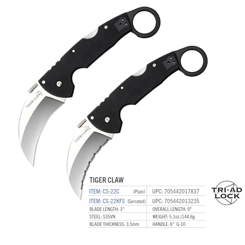 Serrated Cold Steel Tiger Claw Folding Knife 3-Inch S35VN Blade Tactical Lock