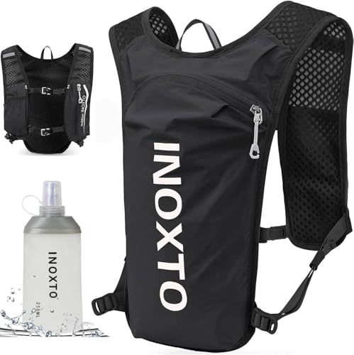 INOXTO Hydration Running Vest with Soft Flask - Black & White, Lightweight