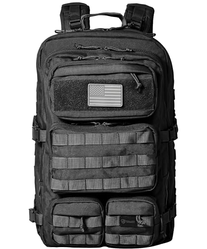 Falko Tactical 50L Heavy-Duty Military Molle Backpack - Black, Extra-Heavy Fabric, 2.4x Strength, Large Bugout & Outdoor Rucksack