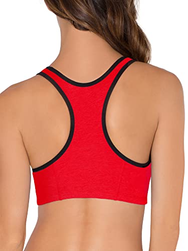 Fruit of the Loom Women's Wireless Cotton Sports Bra 3-Pack - Red Hot with Black & Charcoal, Size 38