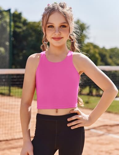Girls Tank Tops Double Lined Racerback Crop Athletic Shirt - Hot Pink 5-6 Years