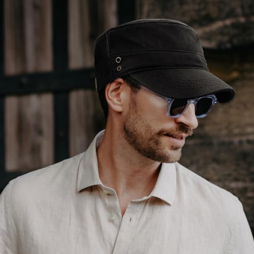 Men's Military Cadet Flat Top Newsboy Cap One Size Black