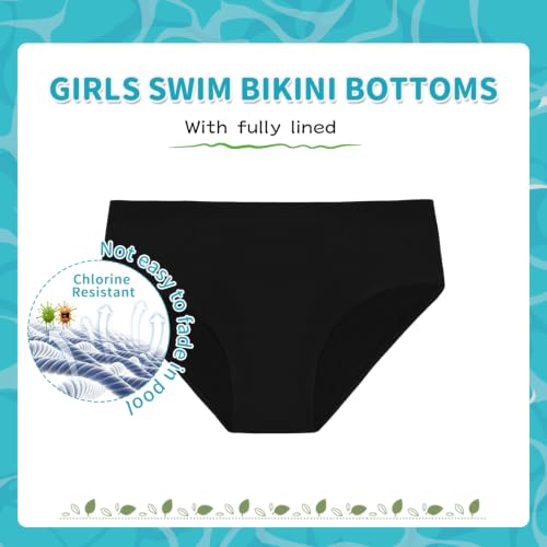 Girls Swim Bikini Bottoms Fully Lined UPF 50+ Black 12 - Girls' Swimsuit Bottoms