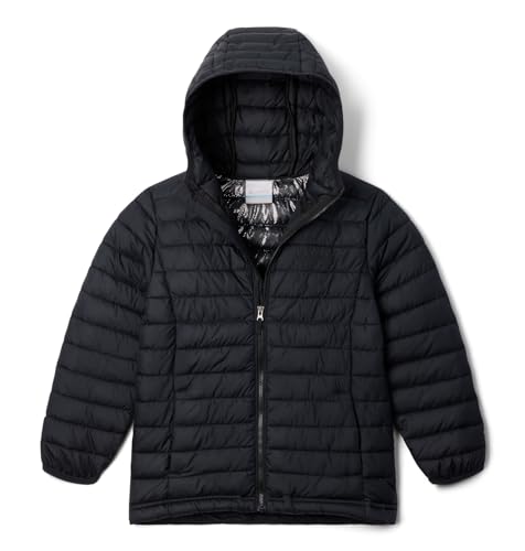 Kids Powder Lite II Hooded Jacket - Medium Black - Lightweight & Warm Columbia Outerwear
