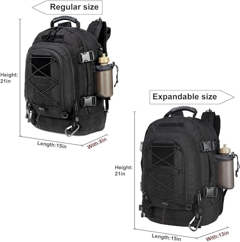 Expandable Military Tactical Backpack 40-64L Black 3-Day Hiking Camping Bag