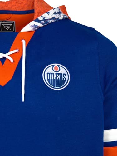 Edmonton Oilers Unisex Lace-Up Hockey Hoodie - Large Blue Recycled Fabric
