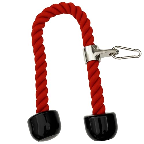 27 Inch Tricep Rope Attachment for Cable Machines – Anti-Slip Nylon Handle, Black/Red