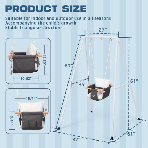 Gray Baby Swing with Stand - Indoor & Outdoor Toddler Saucer Swing Set for Infant