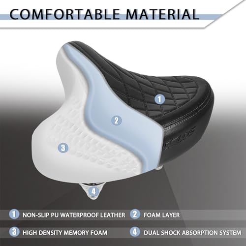Wide Bike Seat for Comfort Men Women - Black Retro Design