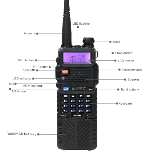 Baofeng UV-5R Ham Radio Handheld Two-Way Radio 8W with 18.5'' Tactical Antenna & USB-C Battery