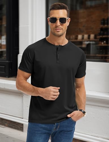 Men's Henley Shirt 5 Pack - Moisture Wicking Breathable Short Sleeve Basic T-Shirts