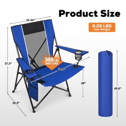 Romswi Large Blue Foldable Camping Chair with Mesh Back & 2 Cup Holders - Outdoor & Portable 2-Pack