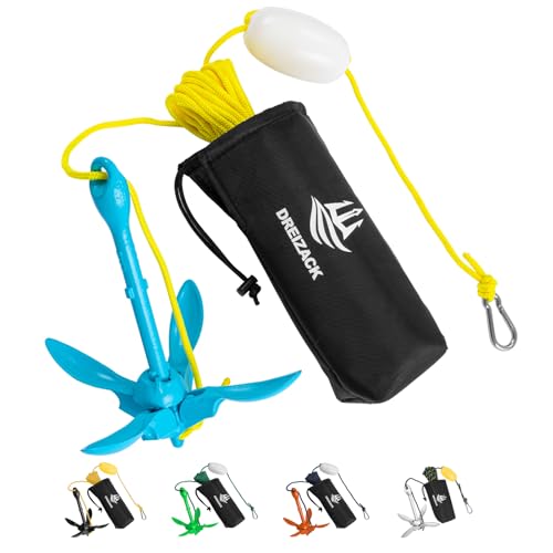 Blue Folding Kayak Anchor Kit 3.5lb with Rope Buoy for Fishing & Water Sports
