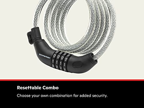 Bike Cable Lock 6 ft x 12 mm Combination Steel Security Lock - Black & Silver (Level 3) with Vinyl Cover & Carrying Bracket