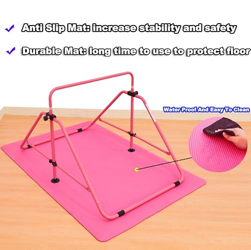 MARFULA Foldable Kids Gymnastics Bar - Adjustable Kip Bar with Mat, Pink for Ages 3-12