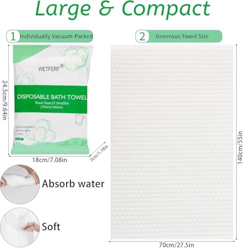 20 Pack Large Disposable Bath Towels 55x27.5 Inches Thick for Travel & Spa