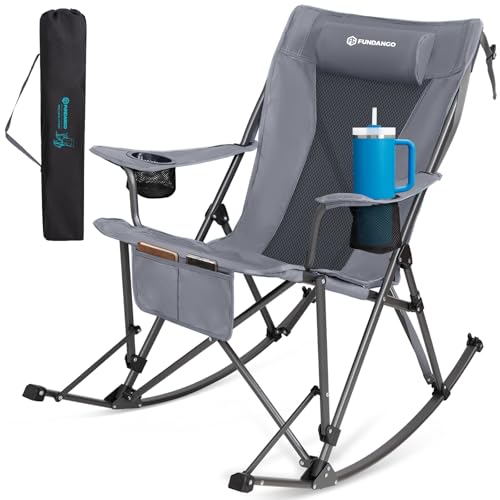FUNDANGO Grey Rockease-1 Pack Oversized Rocking Camping Chair for Adults, 440Lbs