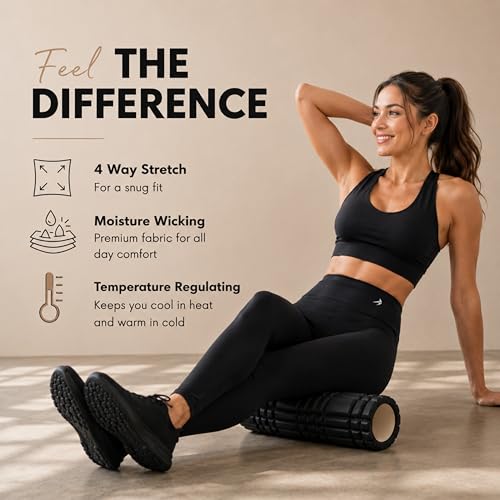 CompressionZ Women's High Waisted Compression Leggings with Pockets - Black, Large