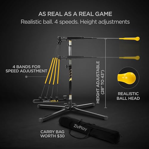 Baseball Hitting Trainer Swing Practice Equipment - Static Swing Trainer with Adjustable Height & Resistance Bands