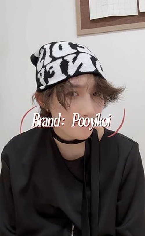 Y2K Knitted Beanies Hat Men Women Graphic Vintage Cap Gothic Warm Knitted Hat Streetwear Trend Beanie (Black)