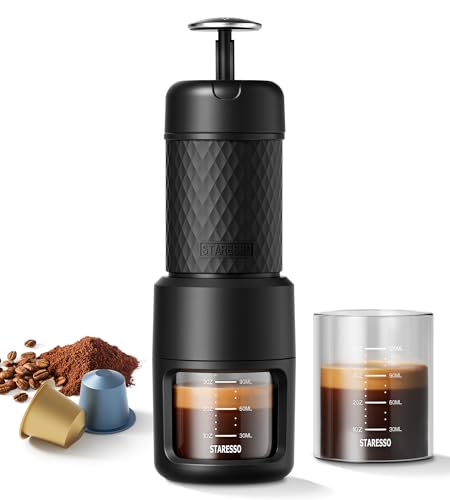 STARESSO Classic Manual Espresso Maker Black - Portable 2-in-1 Travel Coffee Machine