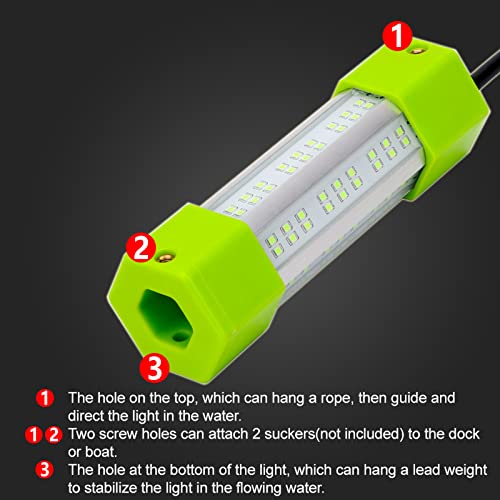 130W Waterproof Green Underwater Fishing Light with 25ft Wire & Battery Clips - Night Attractant