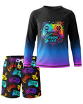 Boys Two Piece Rash Guard Swim Set - Long Sleeve Swimsuit & Trunks, 14-16 Years Variation