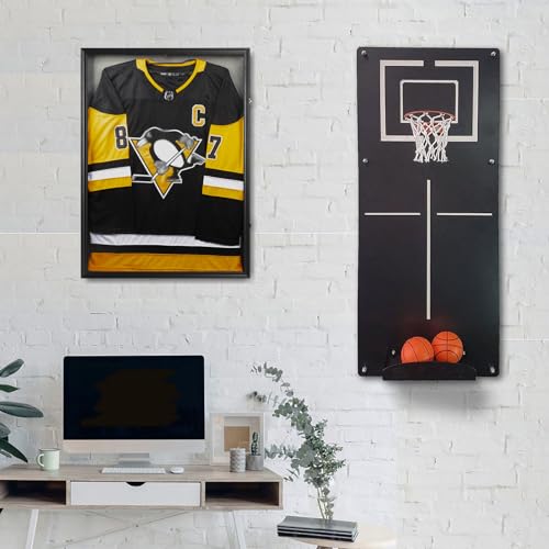 Zmiky Large Black Jersey Display Frame 26x37 with Lock & UV Protection – Shadow Box for Sports Jerseys & Memorabilia, Includes 2 Locks & Black Variation