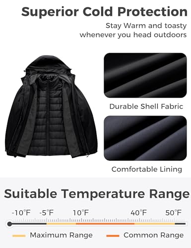 Wantdo Women's 3-in-1 Ski Jacket Plus Size Winter Snowboarding Coat Black 3X
