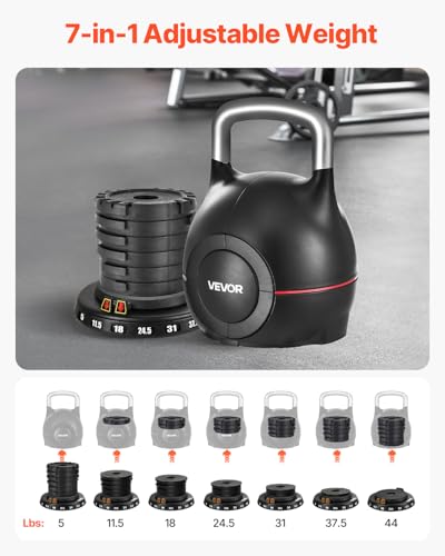 VEVOR Adjustable Kettlebell 44 lbs - Full-Body Strength Training, Space-Saving