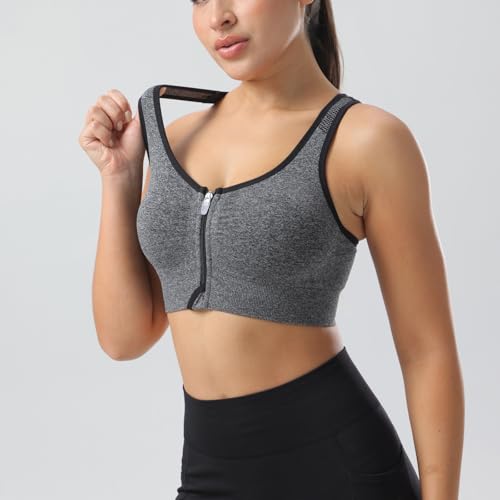 Women’s Seamless Wireless Medium Support Sports Bras – Large, Black Purple Grey