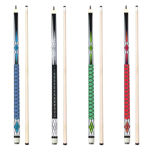 Pool Cue Set of 4 with 13mm Tips and Anti-Skid Grip - Billiard Stick